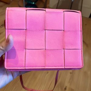 Bottega Veneta pink crossbody….gorgeous “Barbie pink” Great for day or night!